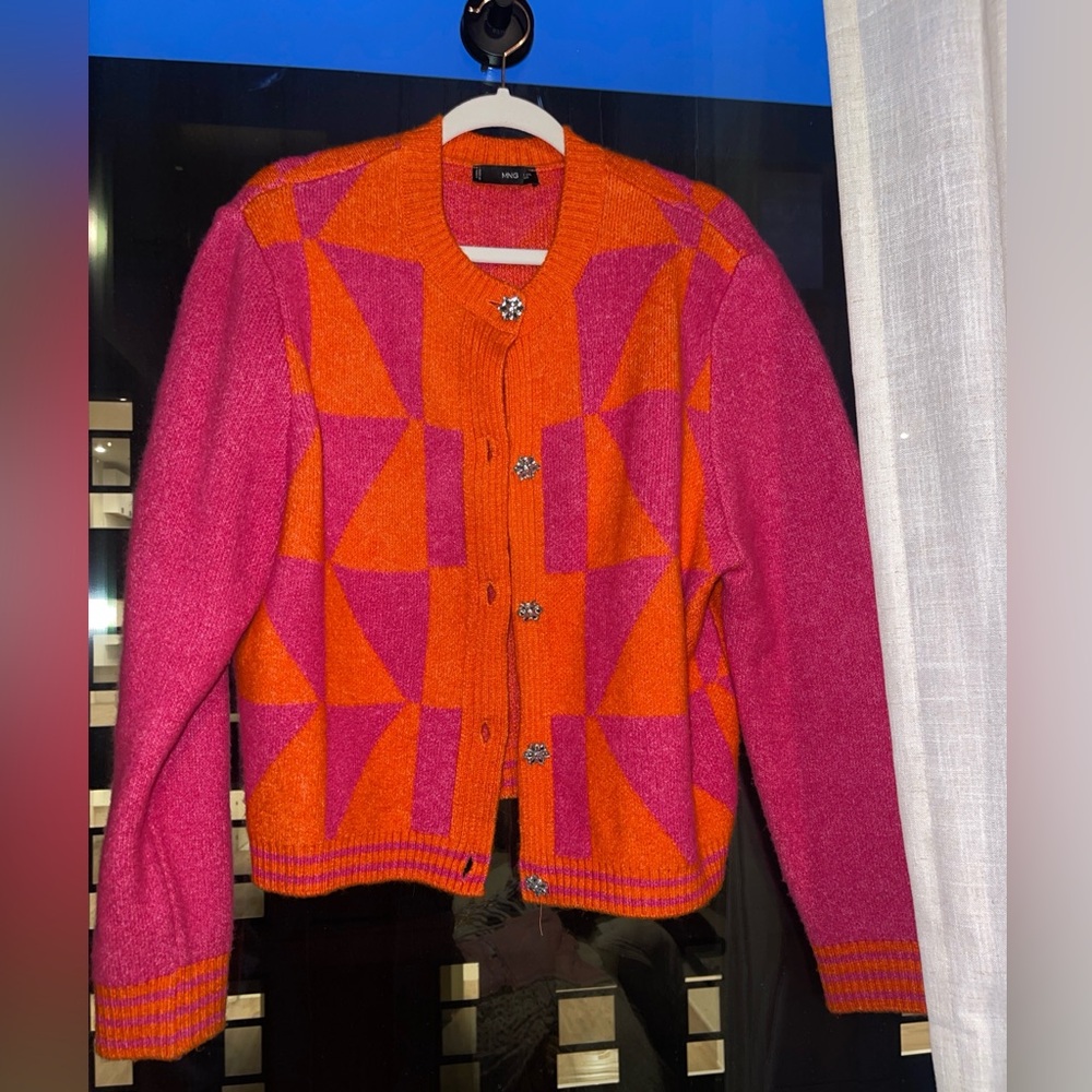 Mango pink and orange wool blend cardigan.